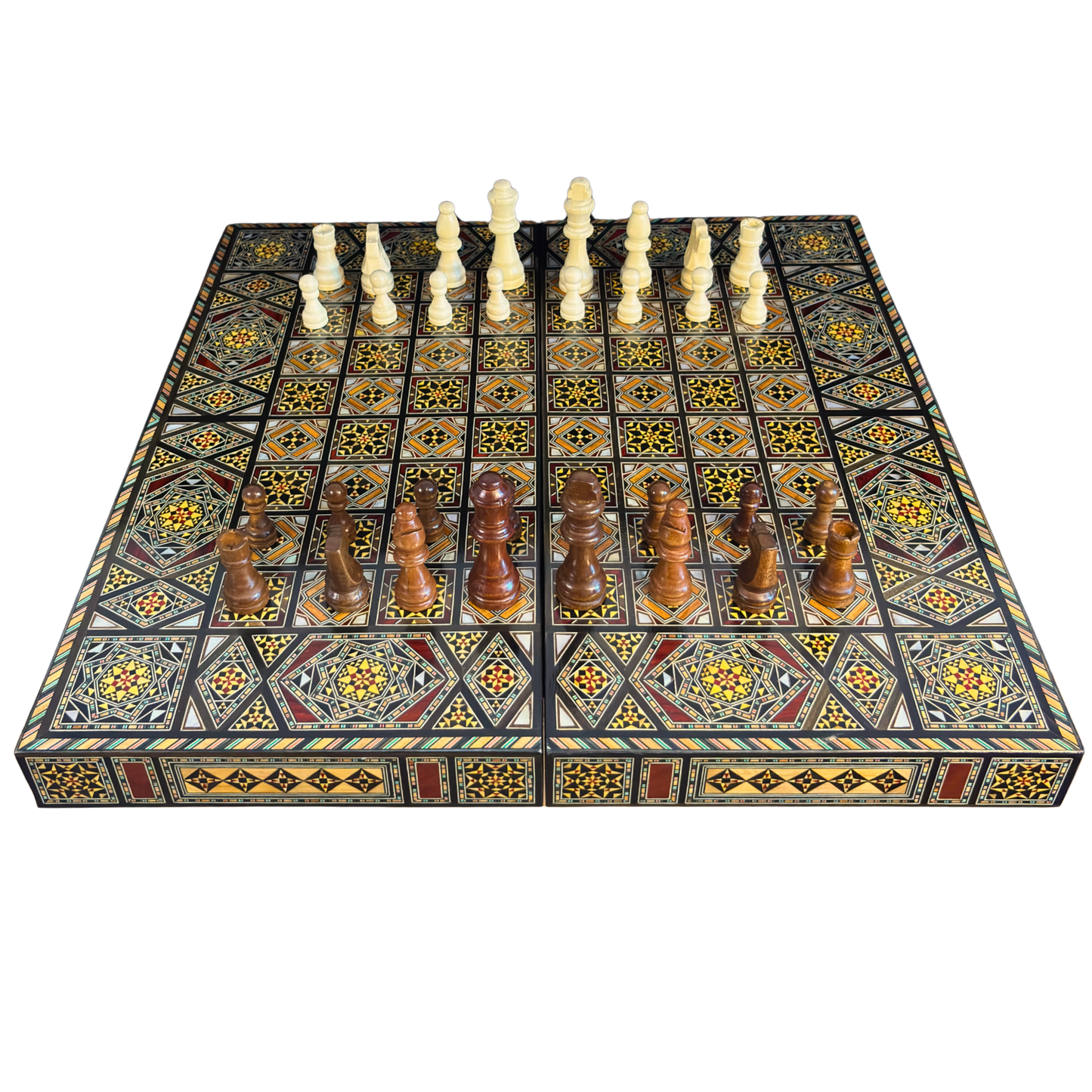 Juego de Ajedrez y Backgammon Patrimonial – Artesanía Damascena en Mosaico