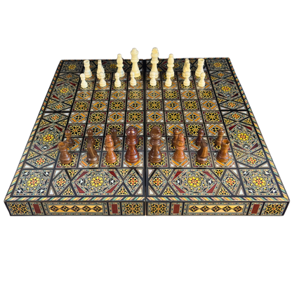 Juego de Ajedrez y Backgammon Patrimonial – Artesanía Damascena en Mosaico