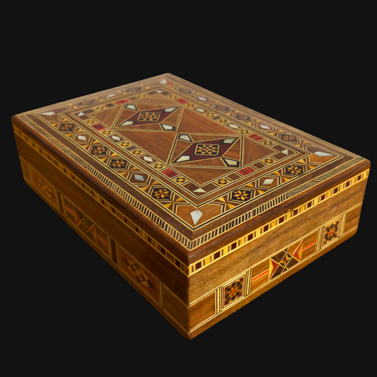 Caja artesanal de mosaico para joyas, incrustación de nácar, cofre de madera de lujo para recuerdos, arte damasceno -Edición Limitada-