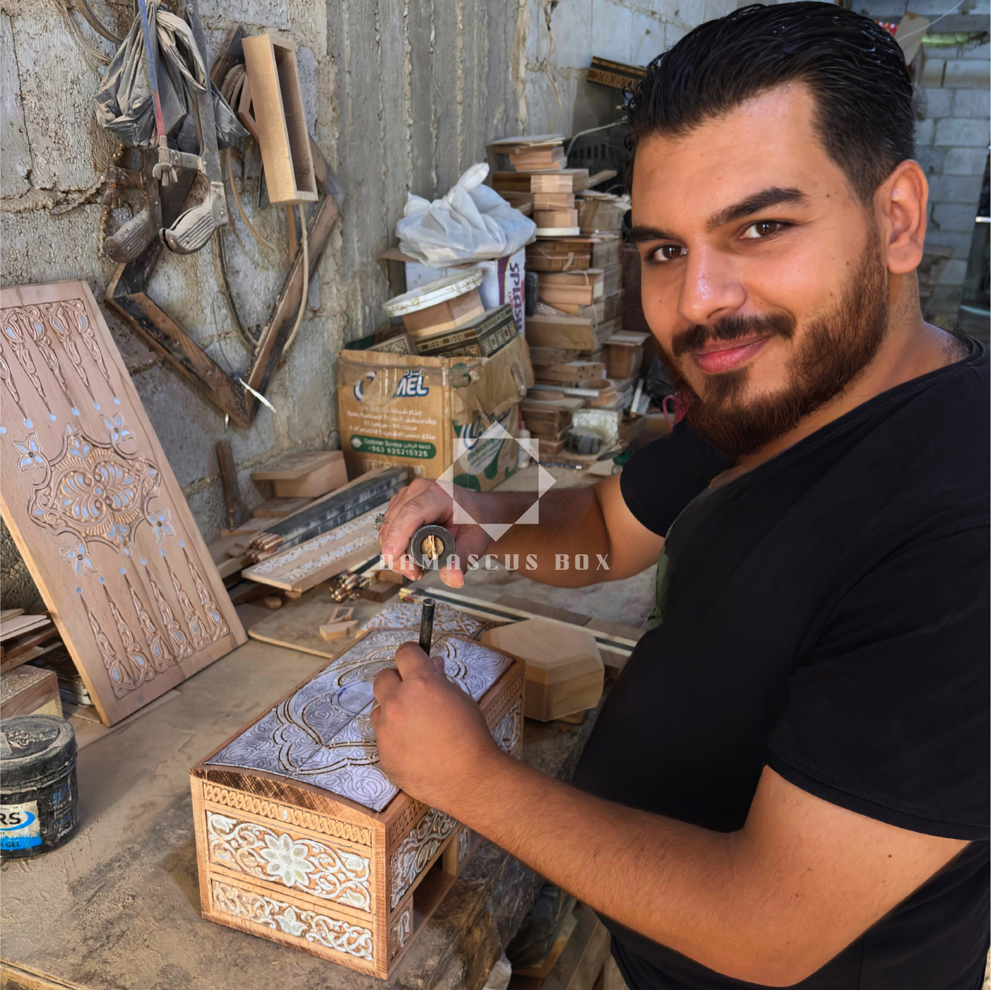 Damasceense Sieradendoos – Handgemaakt met Parelmoer in Warme Terracotta Tint