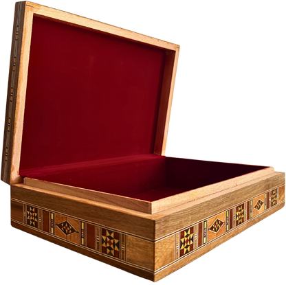 Elegante caja grande de mosaico – Cofre de madera hecho a mano para joyas y recuerdos con forro de terciopelo