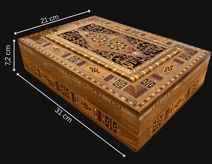 Elegante caja grande de mosaico – Cofre de madera hecho a mano para joyas y recuerdos con forro de terciopelo