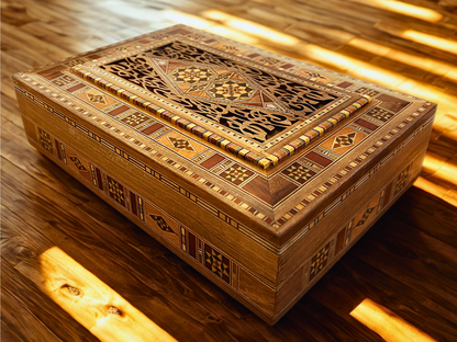 Elegante caja grande de mosaico – Cofre de madera hecho a mano para joyas y recuerdos con forro de terciopelo