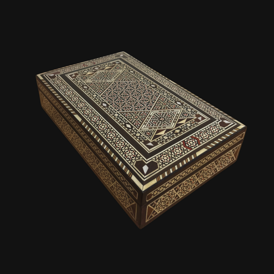 Caja de joyas damasquina vintage de 1970, relicario de madera hecho a mano, con incrustaciones de nácar, tesoro artesanal sirio