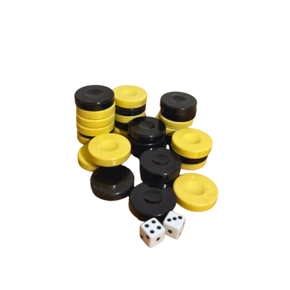 Juego de Fichas de Backgammon Original – Blanco y Negro con Dados