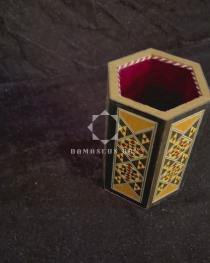 Portalápices de Mosaico Damasceno Hecho a Mano – Interior de Terciopelo