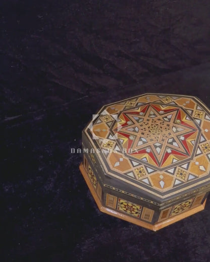 Caja de Mosaico Damasceno Hecha a Mano – Nácar y Terciopelo